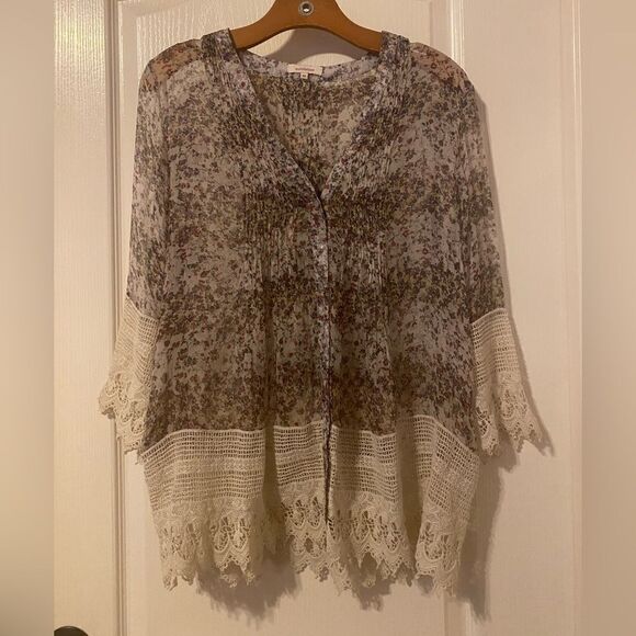 Sundance Sheer Floral Crochet Embroidered Hem Blouse Size Medium NWOT - Picture 1 of 11